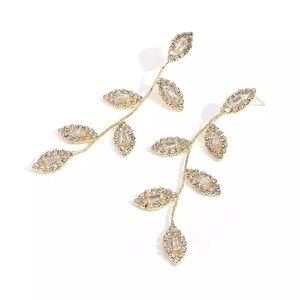 Gold earring leaf linh tassel statement bridal